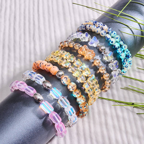 Mandarinenkristall | Schimmerndes Bärenarmband | Orange x Silber